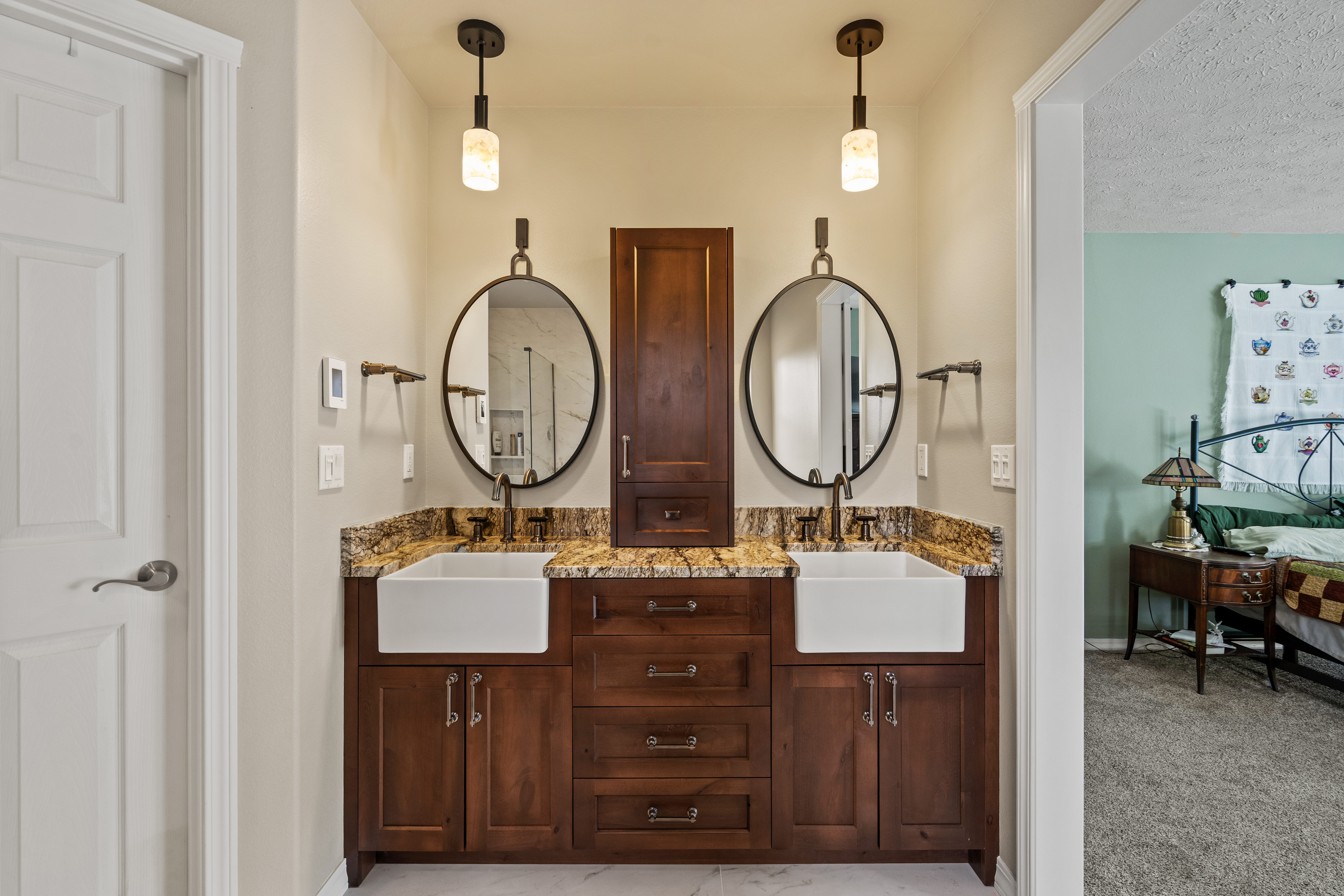 Dark Stained Double Vanity