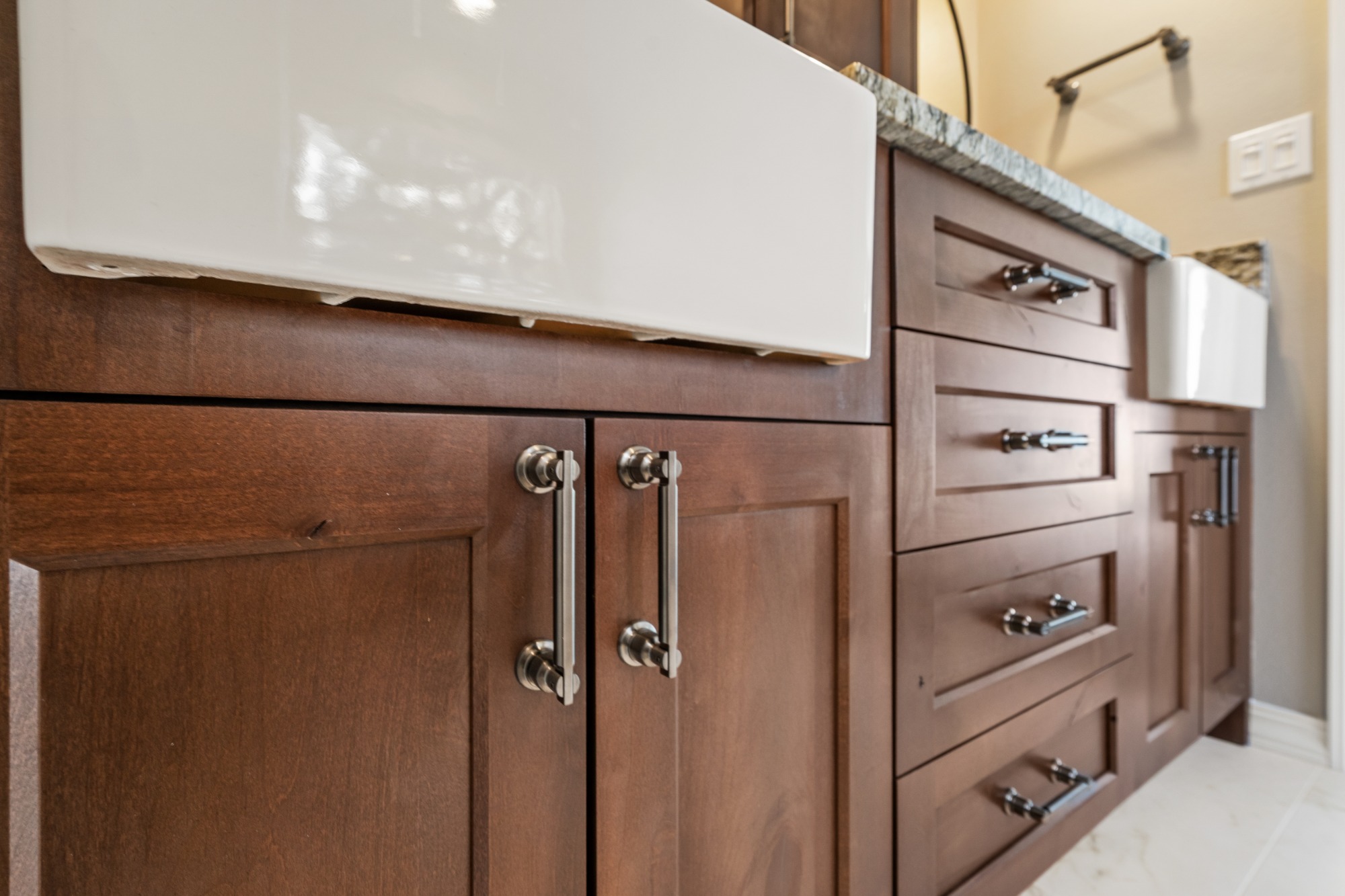 Dark Stained Double Vanity detail 3